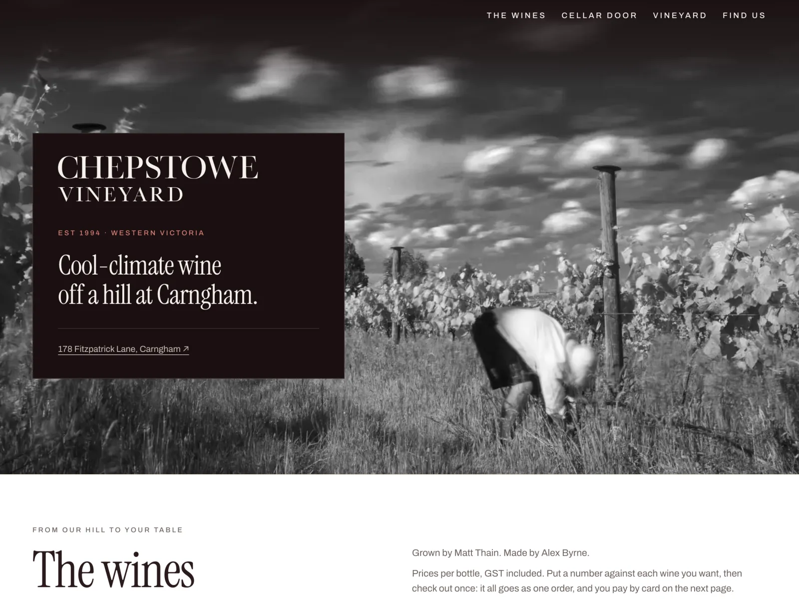 The top of the Chepstowe Vineyard website
